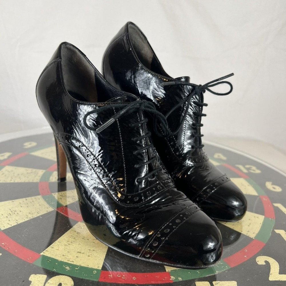 Cole Haan Black Patent Leather Lace-Up High Heel Oxfords